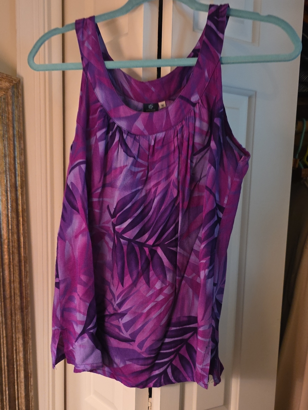 Hawaiian Sleeveless Purple Leaf-Print Women's Tank Top M